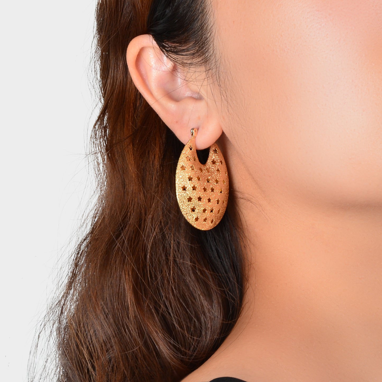 Ladies Designer Jewelry Gold Ellipse Hollow Star Chunky Hoop Statement Earrings