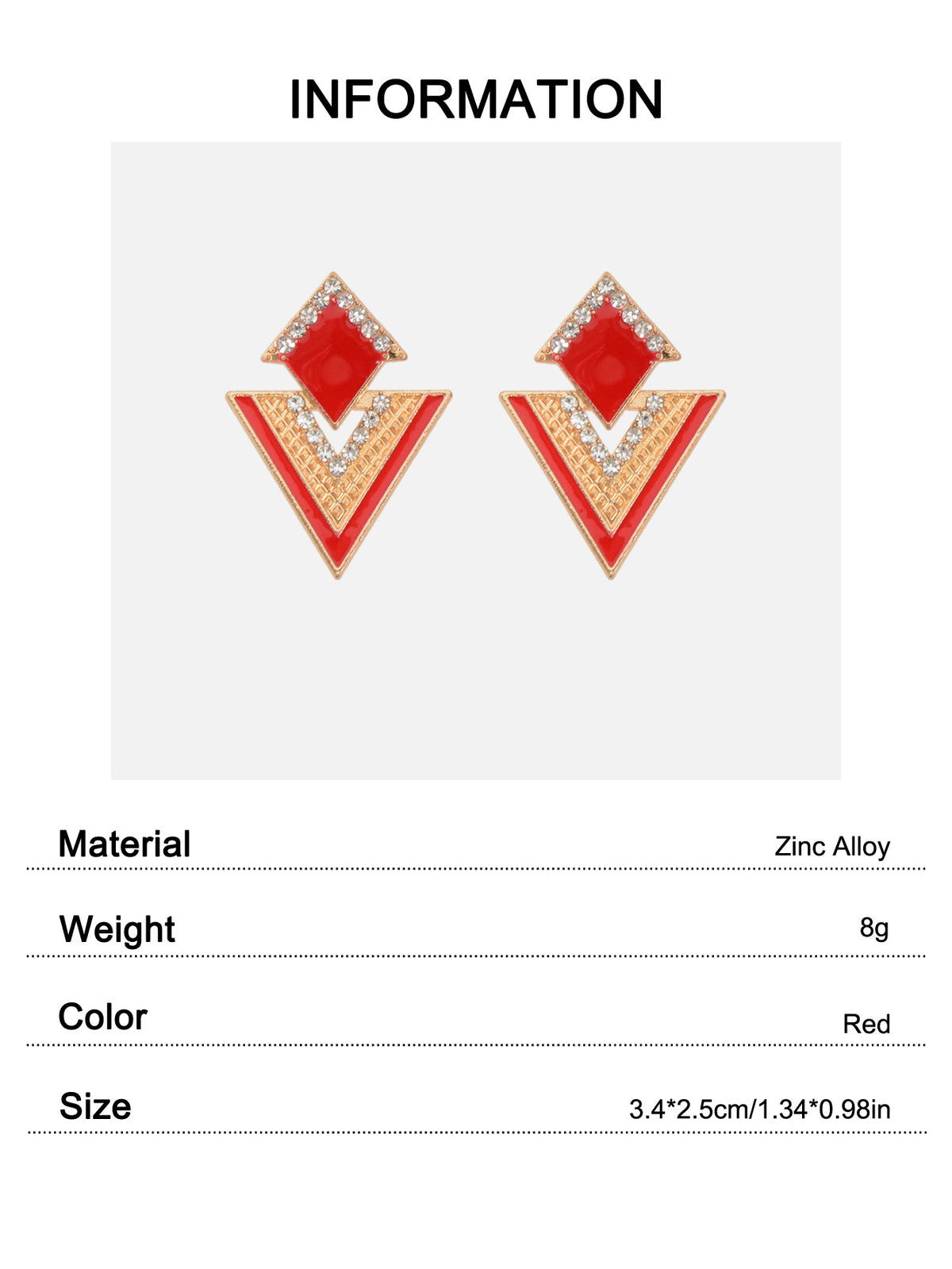 Costume Jewellery Rhinestone Enamel Triangle Geometric Stud Bridal Earrings Gift