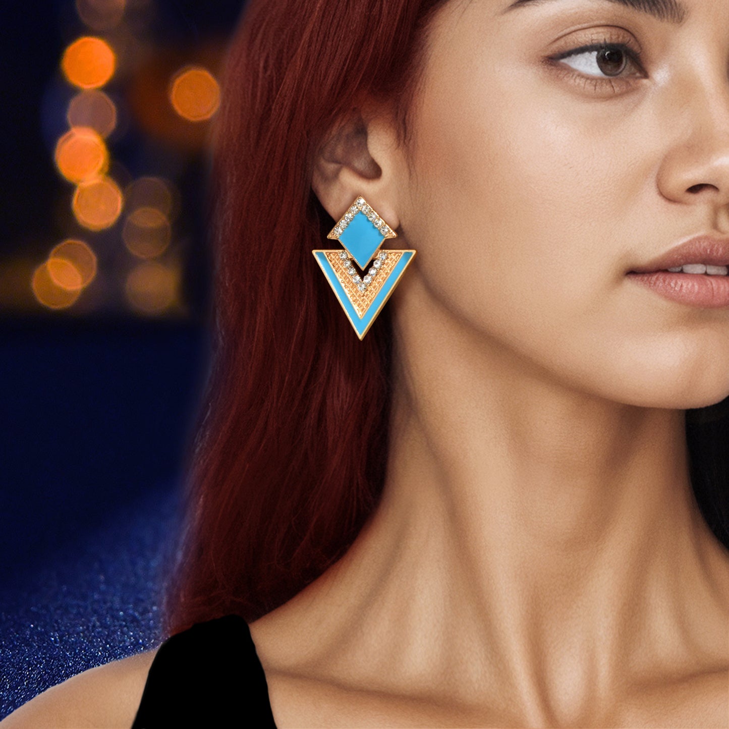 Costume Jewellery Rhinestone Enamel Triangle Geometric Stud Bridal Earrings Gift