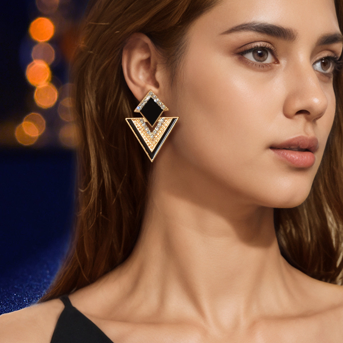Costume Jewellery Rhinestone Enamel Triangle Geometric Stud Bridal Earrings Gift