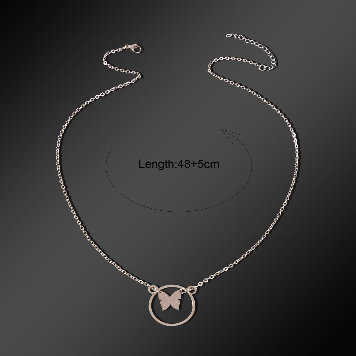 Dainty Party Gift Jewelry Silvery Chain Butterfly Circle Pendant Necklace for Women