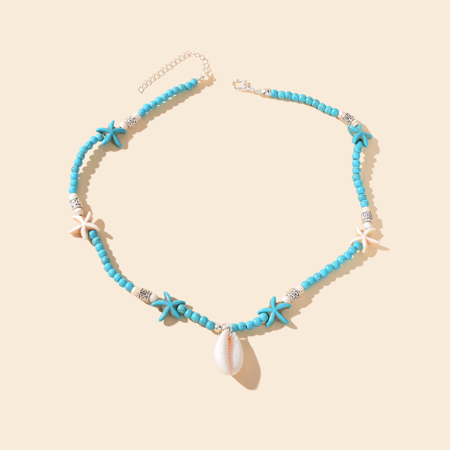 Sweet Jewellery Blue Colour Seed Beads Handmade Starfish Collar Short Necklace