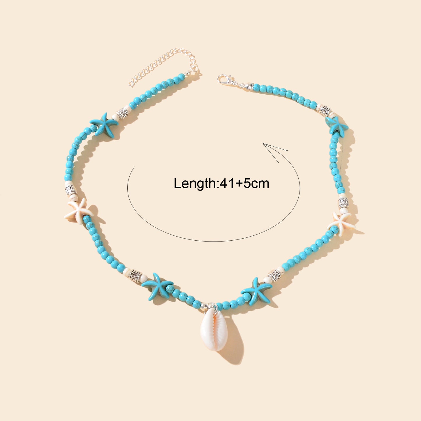 Sweet Jewellery Blue Colour Seed Beads Handmade Starfish Collar Short Necklace