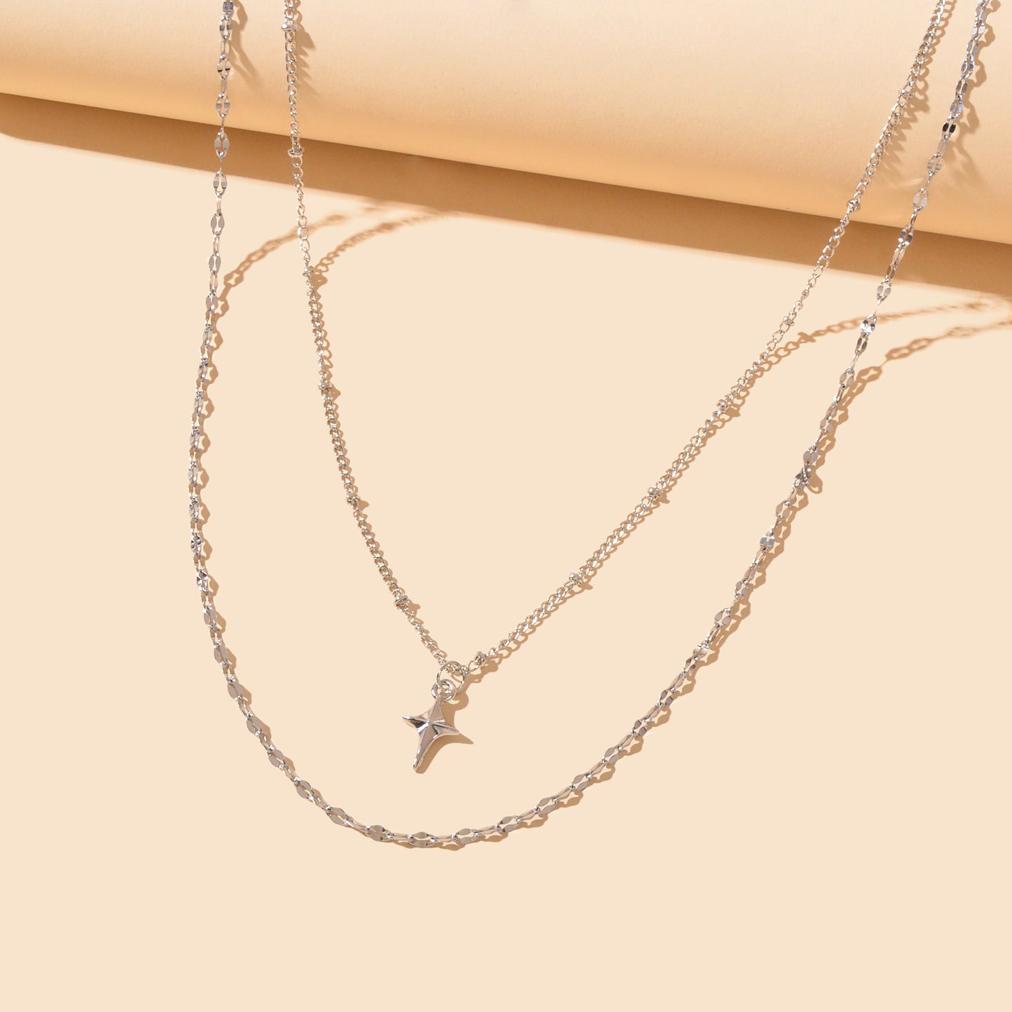 Fashion Jewelry Double layer Silvery Chain Star Pendant Necklace for Women