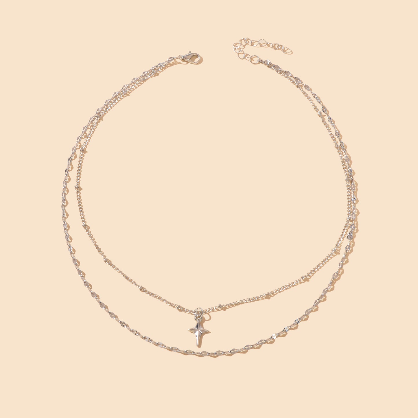 Fashion Jewelry Double layer Silvery Chain Star Pendant Necklace for Women