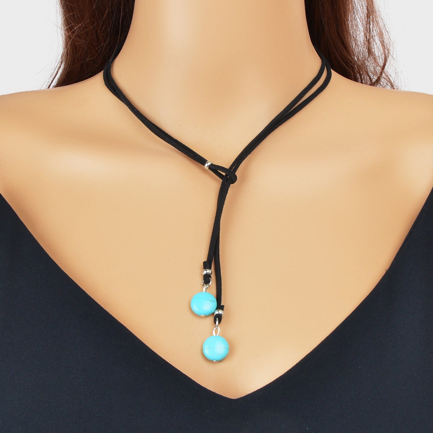 Boho Chic Blue Beads Charm Black Choker Necklace Vacation Party Daily Jewelry