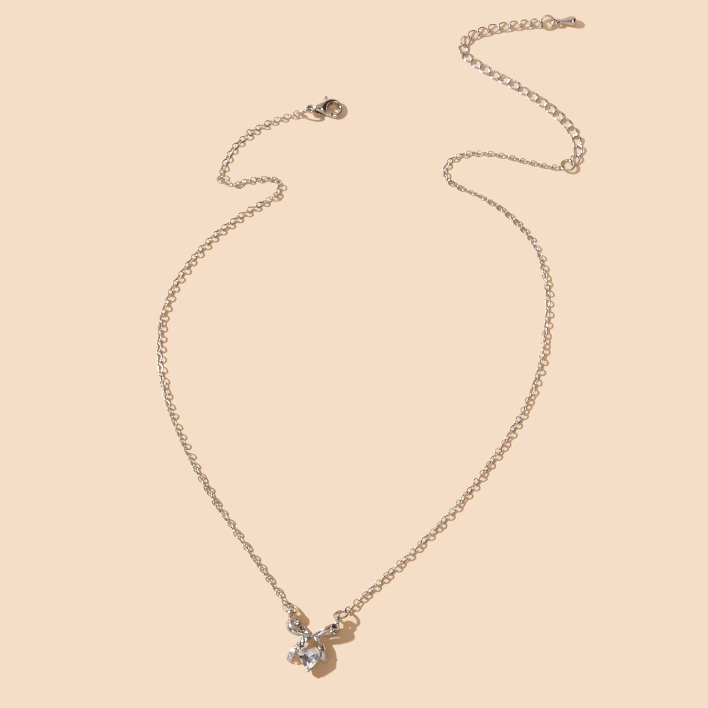 Wedding Bridal Jewelry Silver Bowknot Heart Rhinestone Charm Clavicle Necklace