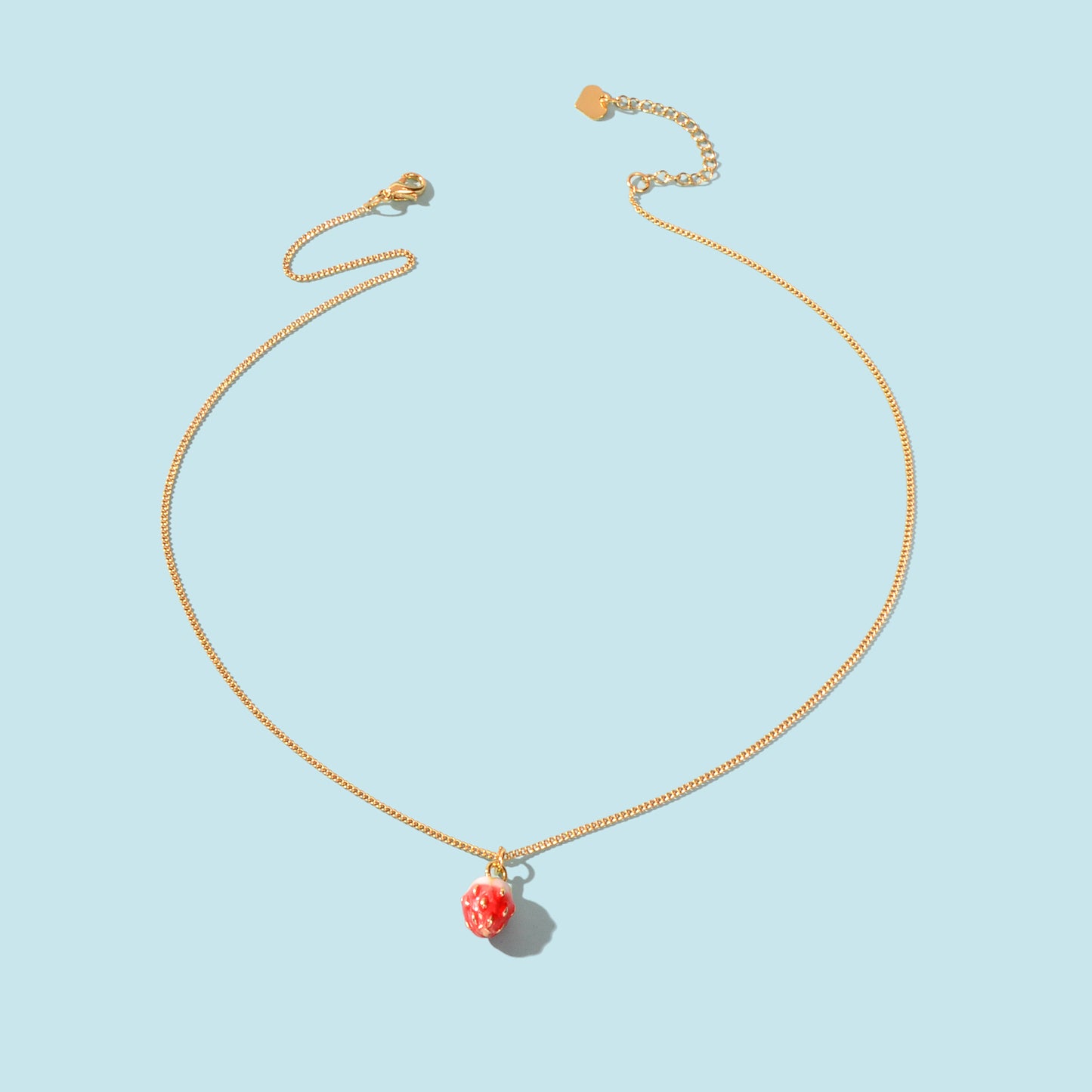 Y2k Gold Chain Red Strawberry Enamel Pendant Necklace Beautiful Fruit Jewellery