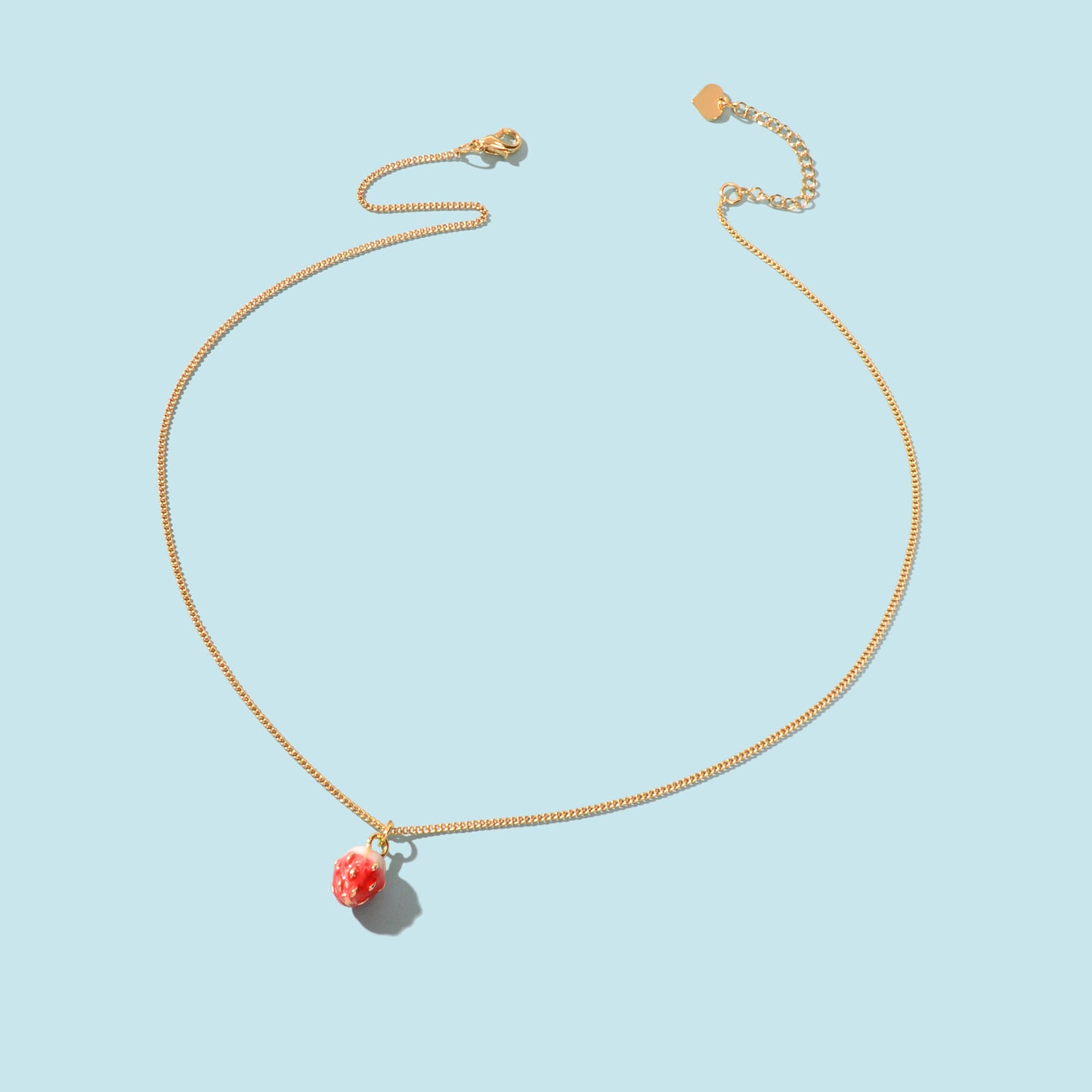 Y2k Gold Chain Red Strawberry Enamel Pendant Necklace Beautiful Fruit Jewellery