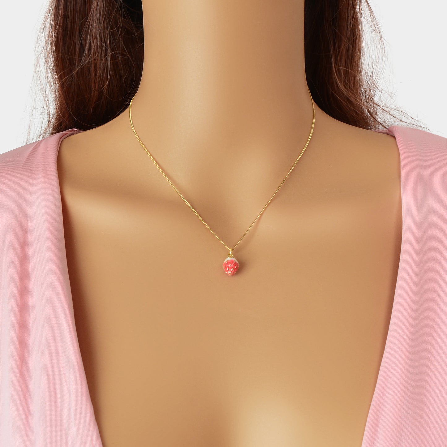Y2k Gold Chain Red Strawberry Enamel Pendant Necklace Beautiful Fruit Jewellery
