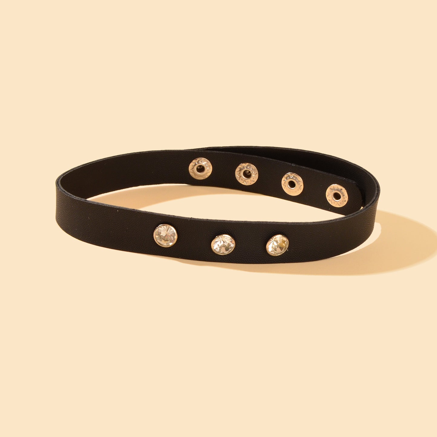 Punk Hip-hop Street Jewelry Black PU Leather Rhinestone Decor Collar Necklace