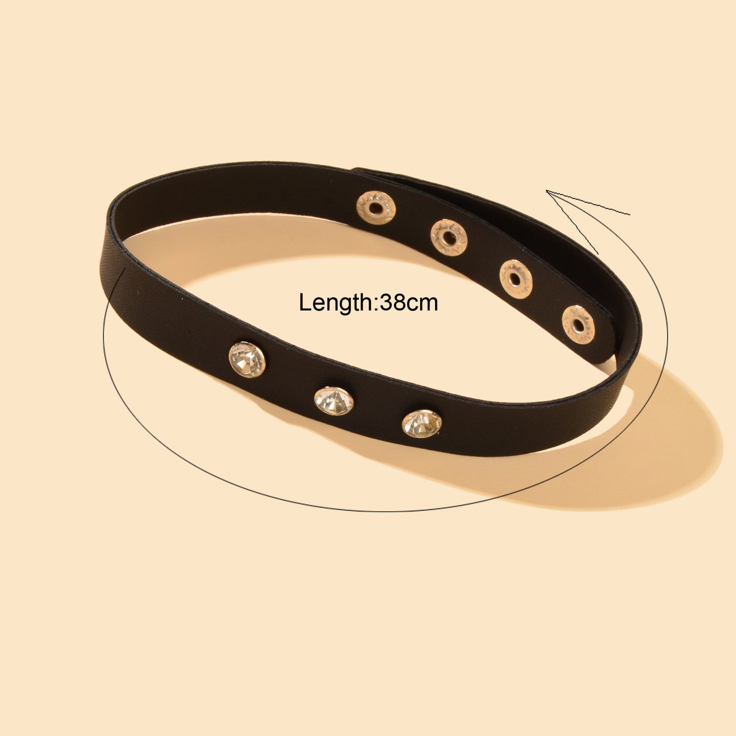 Punk Hip-hop Street Jewelry Black PU Leather Rhinestone Decor Collar Necklace