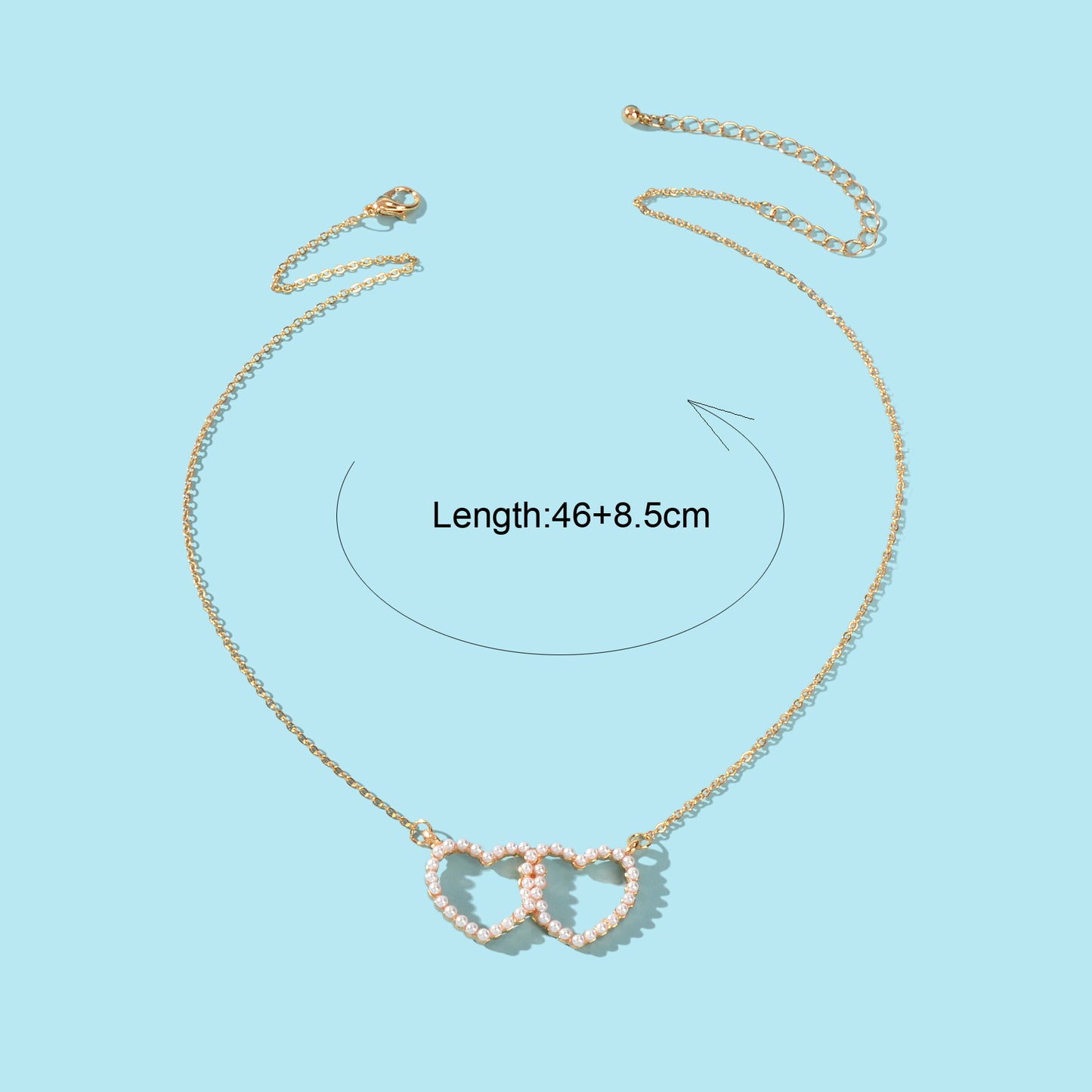 Elegant Gift Anniversary Jewellery Gold Chain Pearl Double Heart Charm Necklace