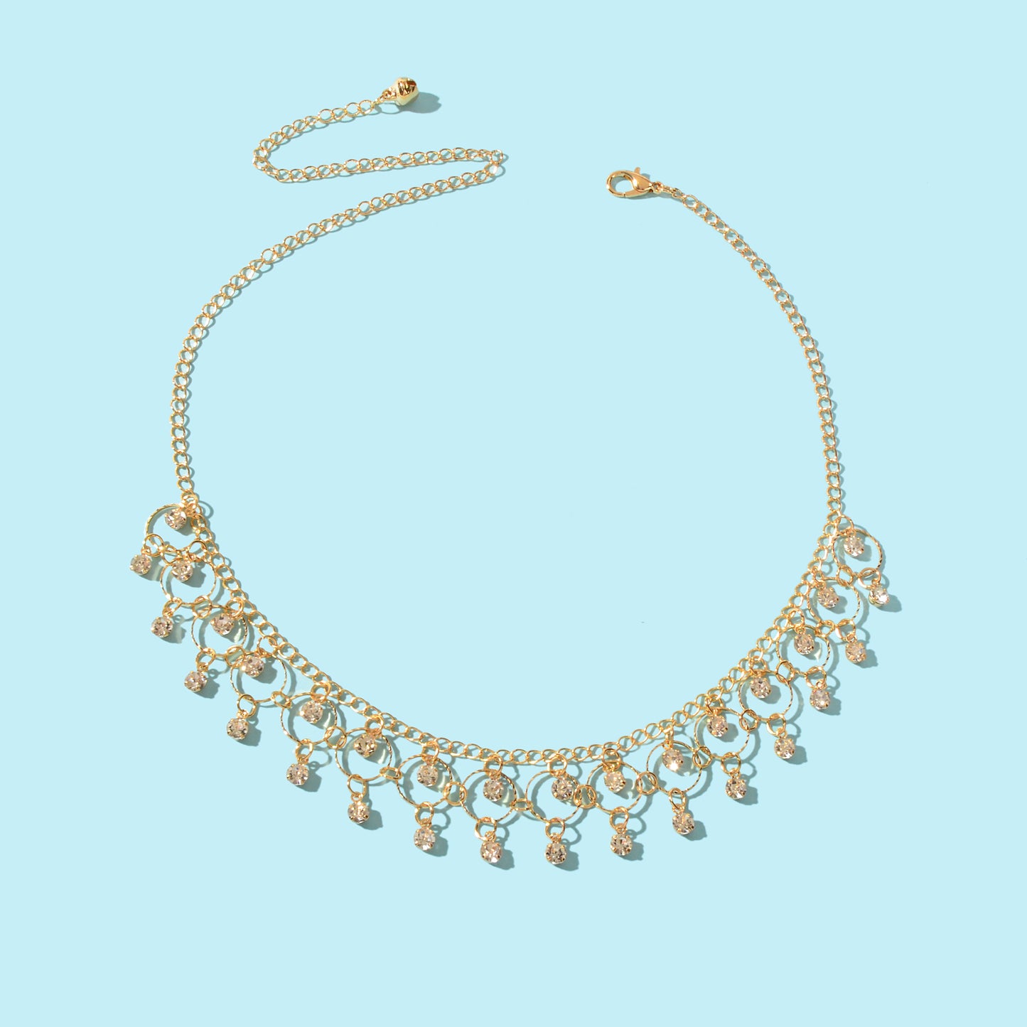 Stylish Party Prom Jewelry Rhinestone Charm Golden Chain Necklace for Women