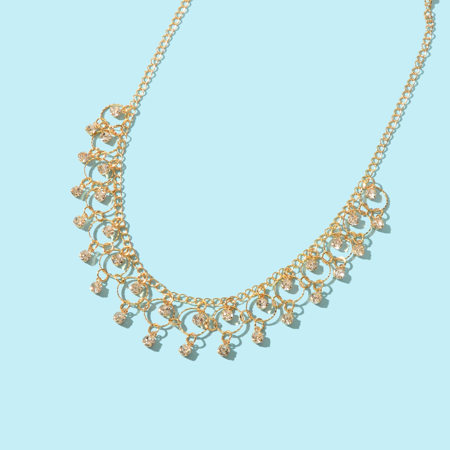 Stylish Party Prom Jewelry Rhinestone Charm Golden Chain Necklace for Women