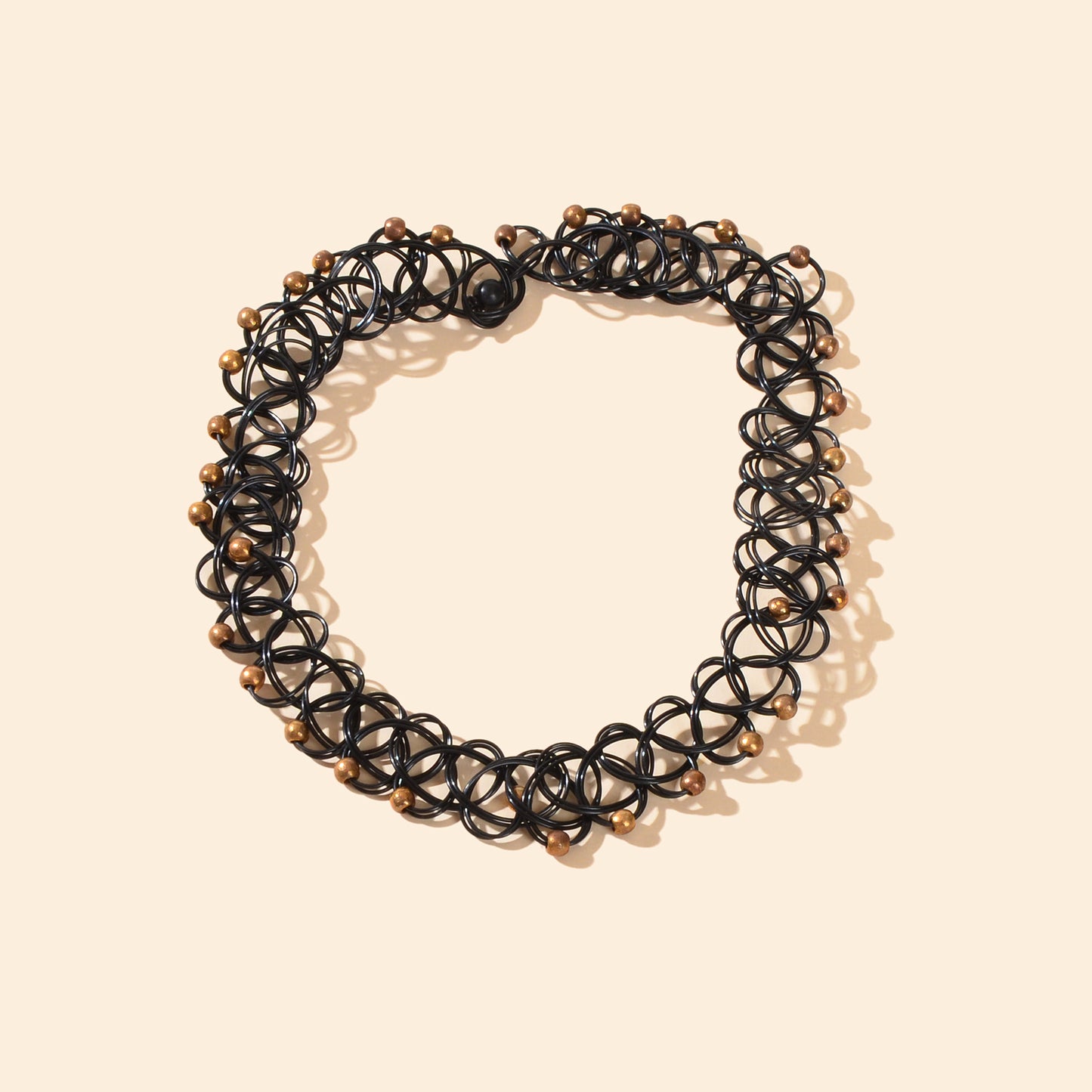 Trendy Accessories Golden Beads Decor Black Hollow Elastic Tattoo Choker Necklace