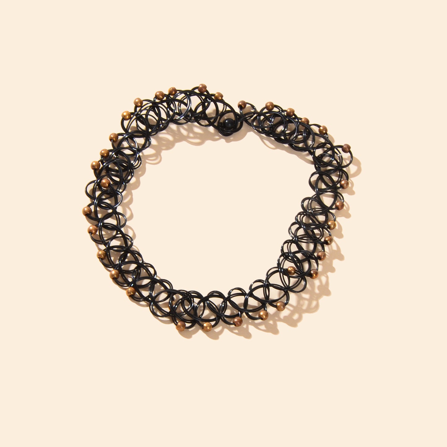 Trendy Accessories Golden Beads Decor Black Hollow Elastic Tattoo Choker Necklace