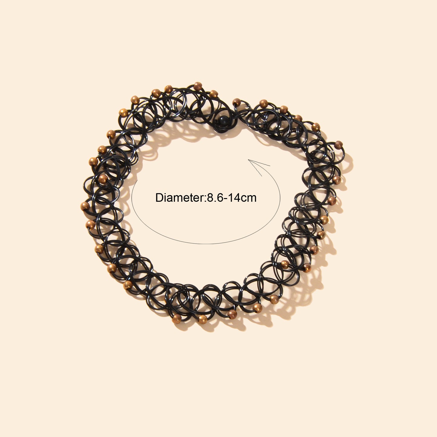Trendy Accessories Golden Beads Decor Black Hollow Elastic Tattoo Choker Necklace