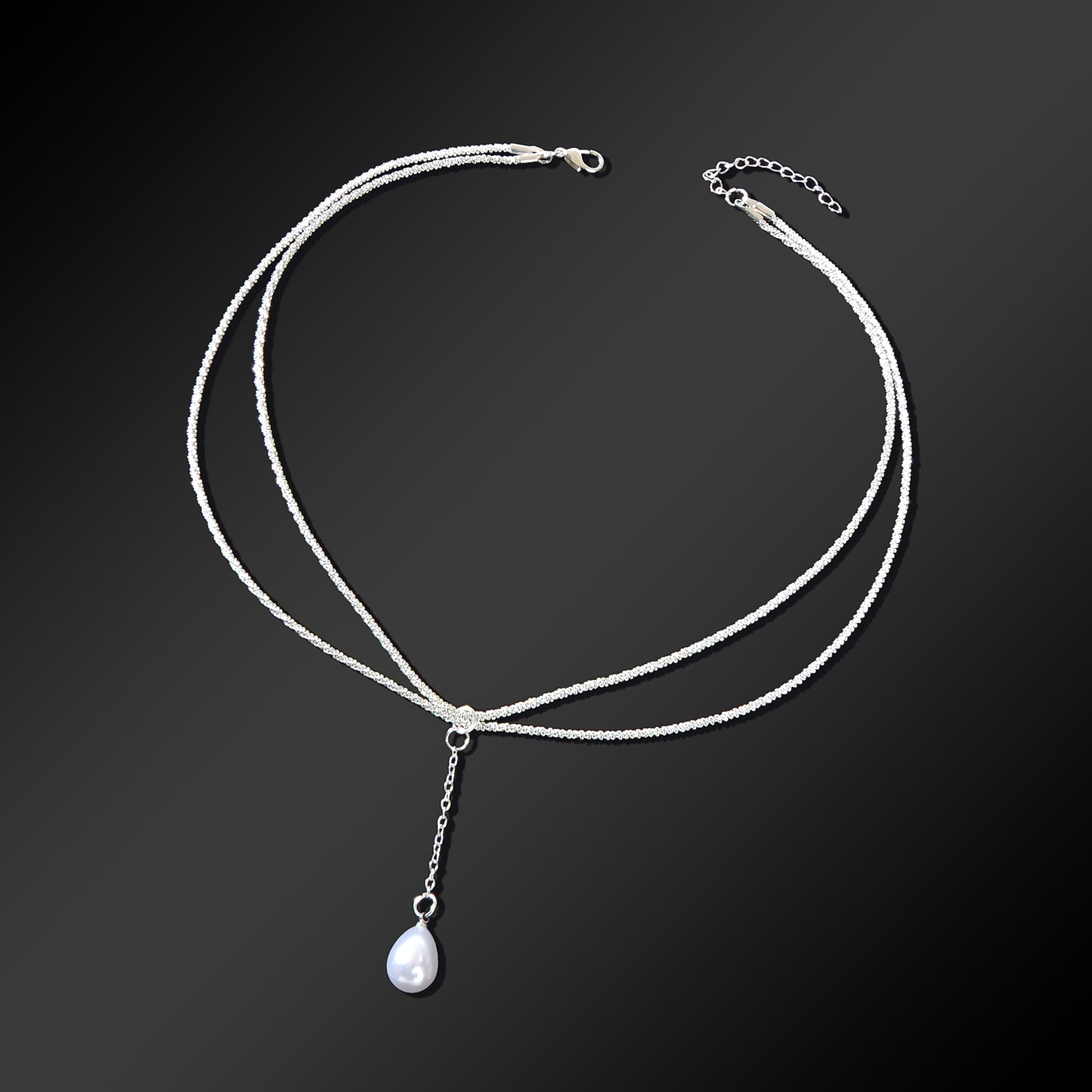Elegant Double Layer Silvery Chain Waterdrop Imitation Pearl Pendant Necklace Party Evening Accessory
