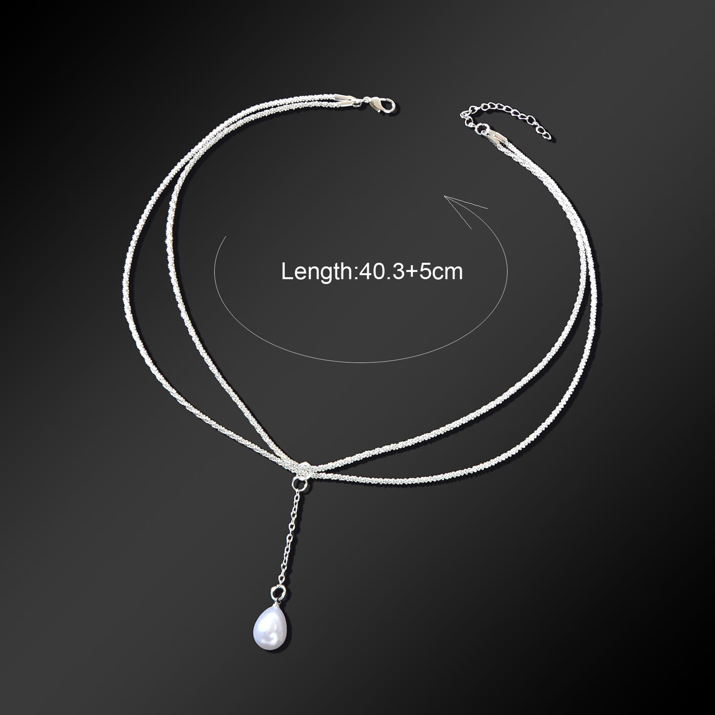 Elegant Double Layer Silvery Chain Waterdrop Imitation Pearl Pendant Necklace Party Evening Accessory