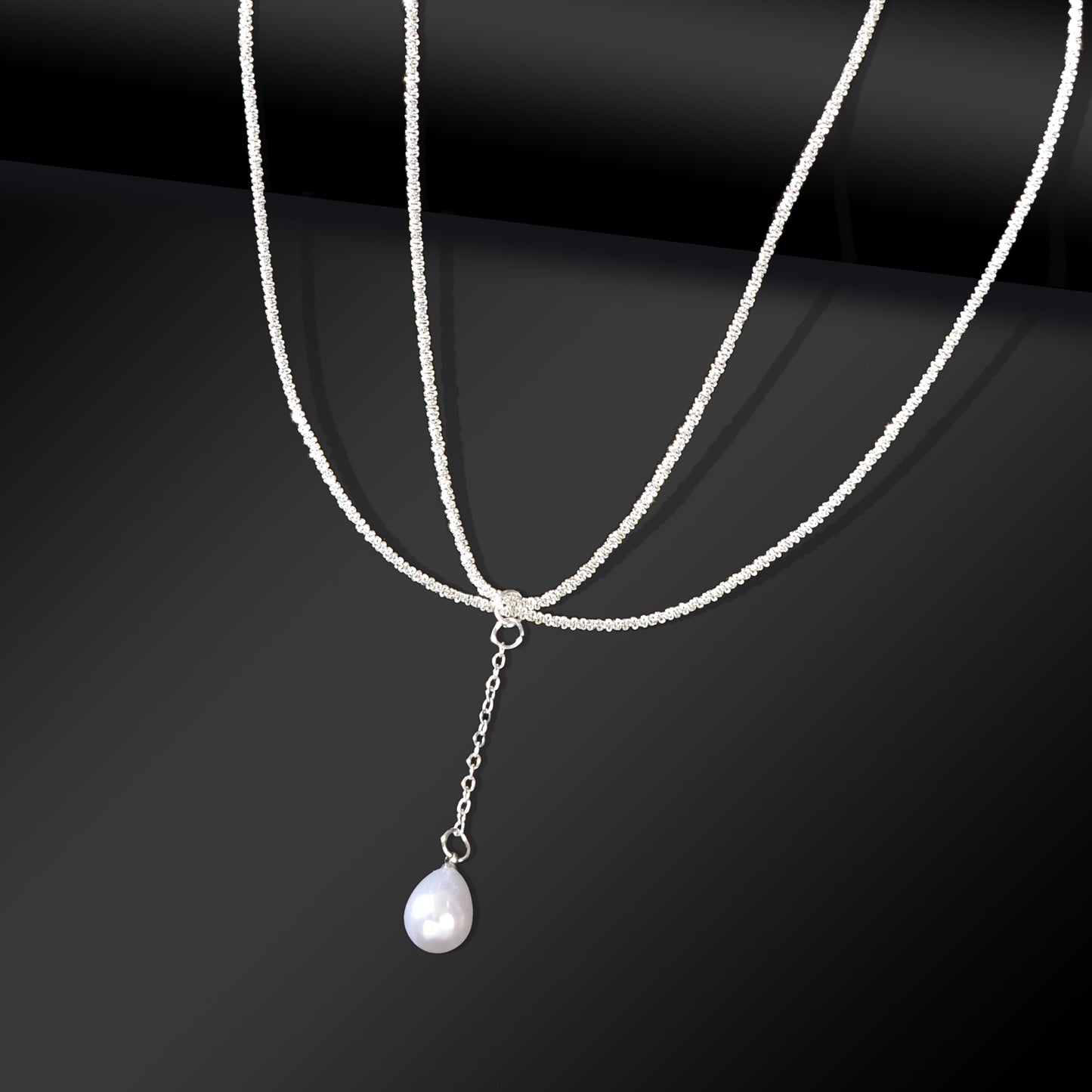 Elegant Double Layer Silvery Chain Waterdrop Imitation Pearl Pendant Necklace Party Evening Accessory