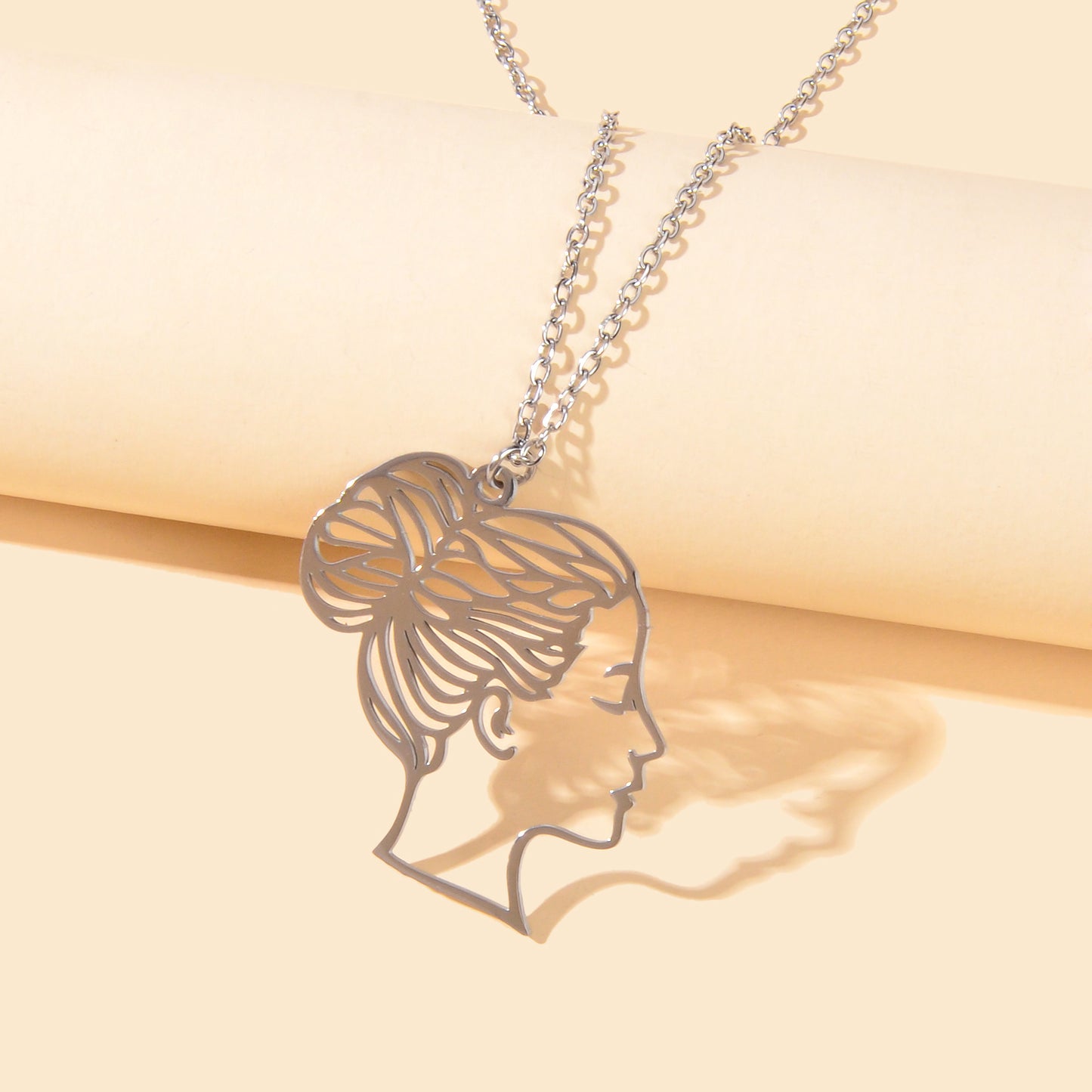 Designer Stylish Silver Thin Slice Hollow Beautiful Lady Pendant Dainty Necklace