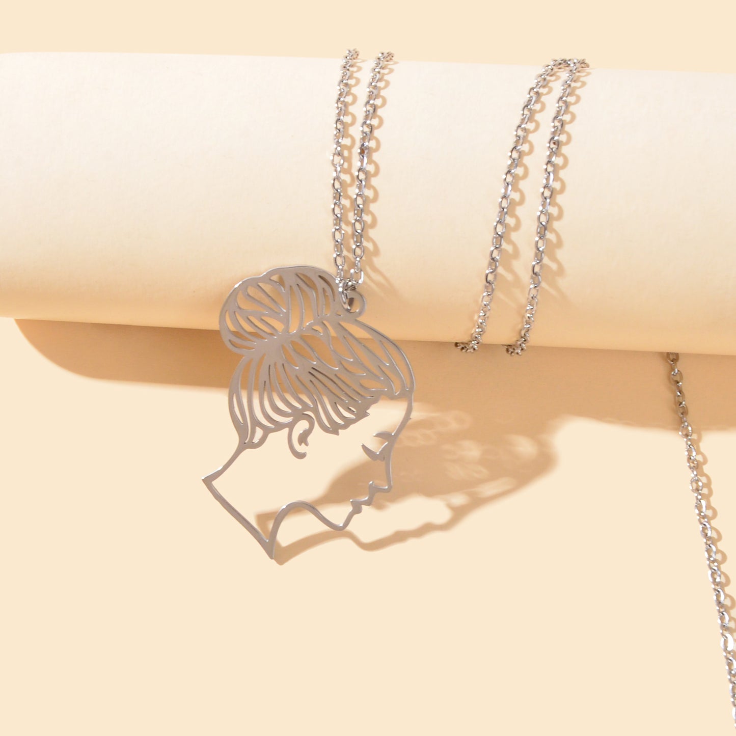 Designer Stylish Silver Thin Slice Hollow Beautiful Lady Pendant Dainty Necklace