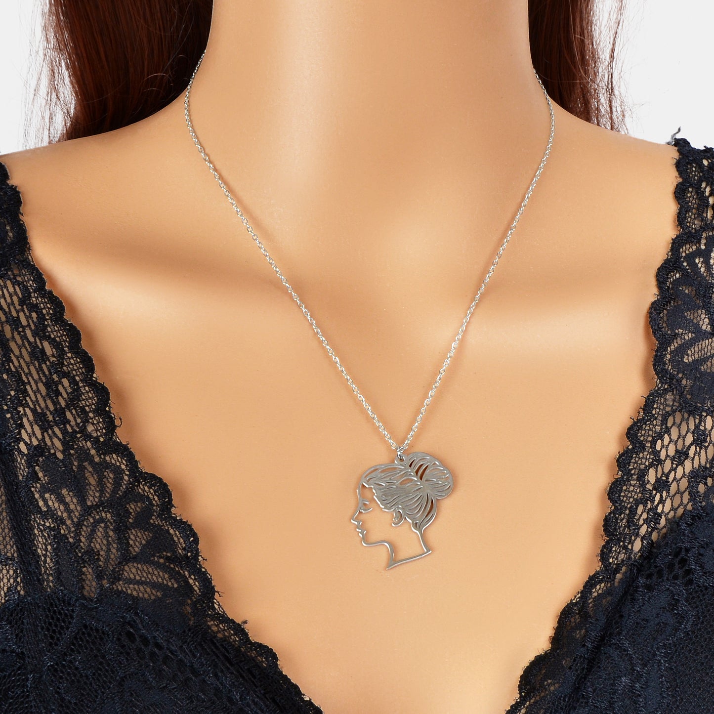 Designer Stylish Silver Thin Slice Hollow Beautiful Lady Pendant Dainty Necklace
