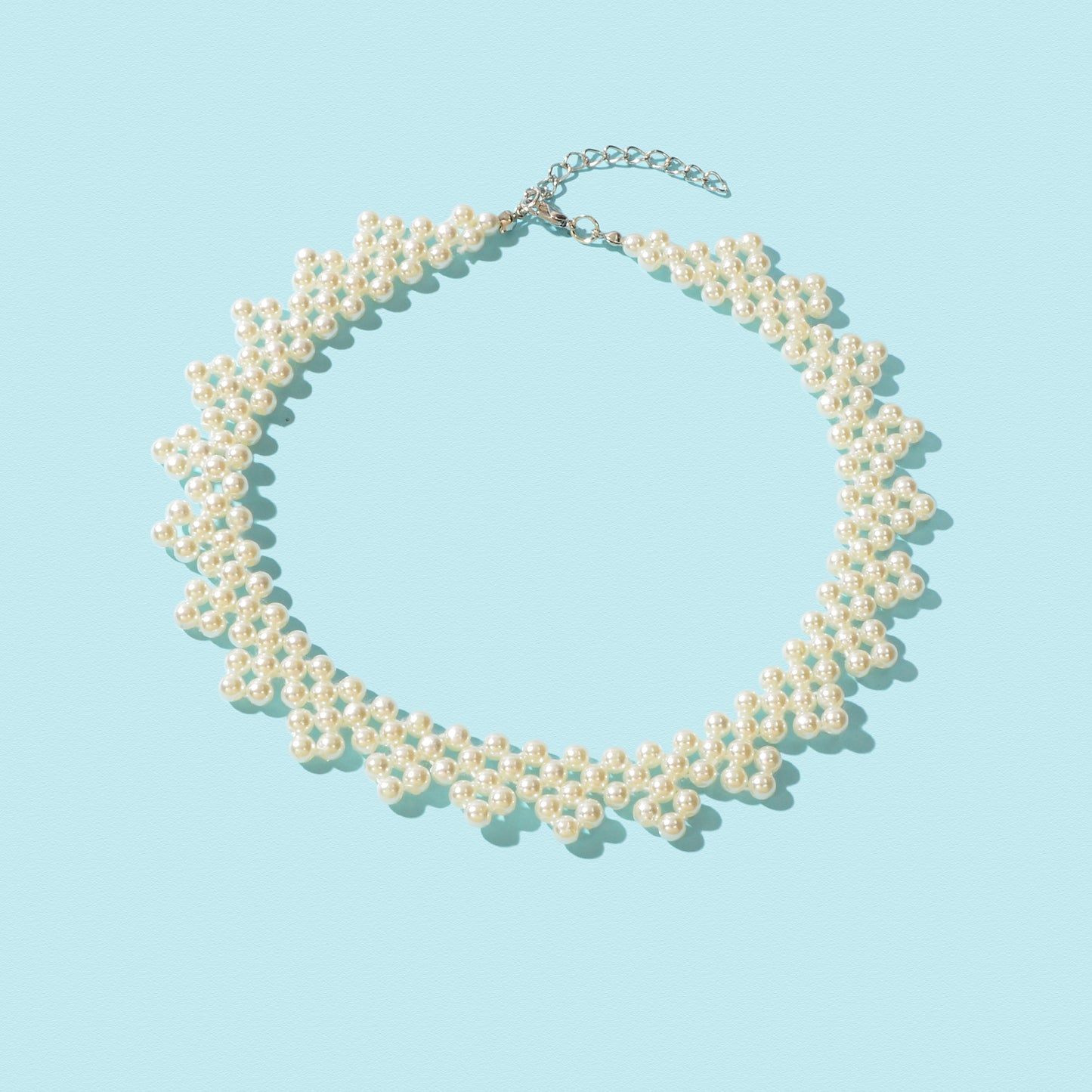 Elegant Vintage White Imitation Pearl Flower Woven Choker Necklace Weddings Dinner Party Jewelry