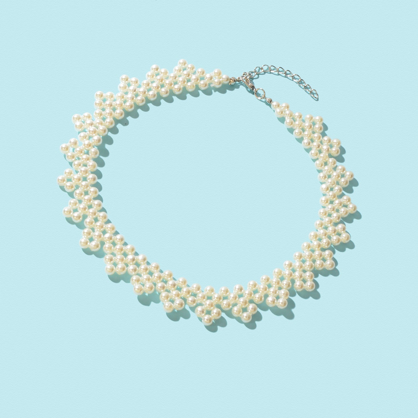 Elegant Vintage White Imitation Pearl Flower Woven Choker Necklace Weddings Dinner Party Jewelry