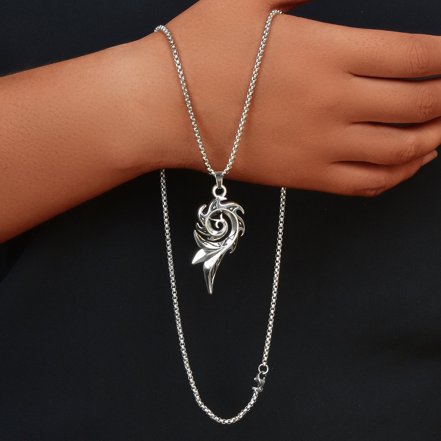 1pc Punk Rock Style Stainless Steel Long Chain Geometric Pendant Necklace Men Party Daily Jewelry