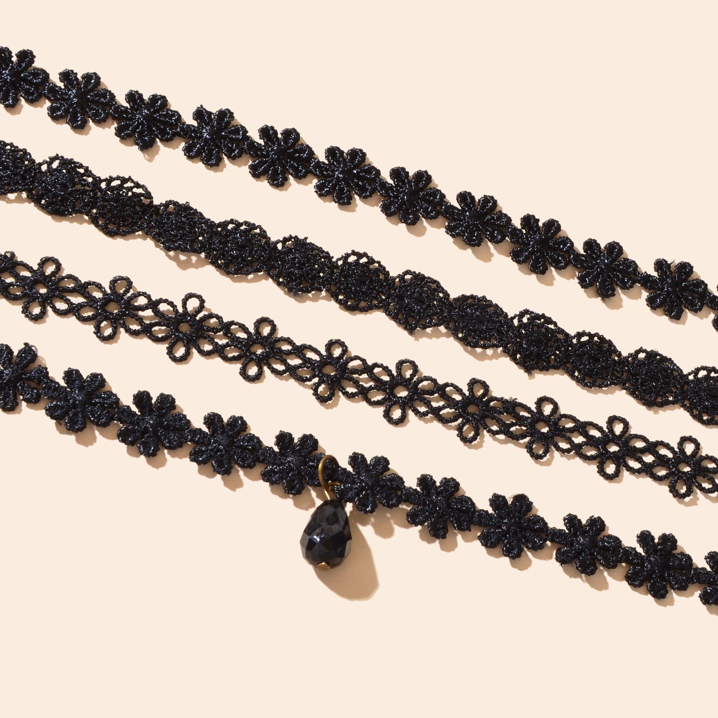 4 pcs/set Gothic Vintage Black Lace Flower Tattoo Choker Stretch Necklace set