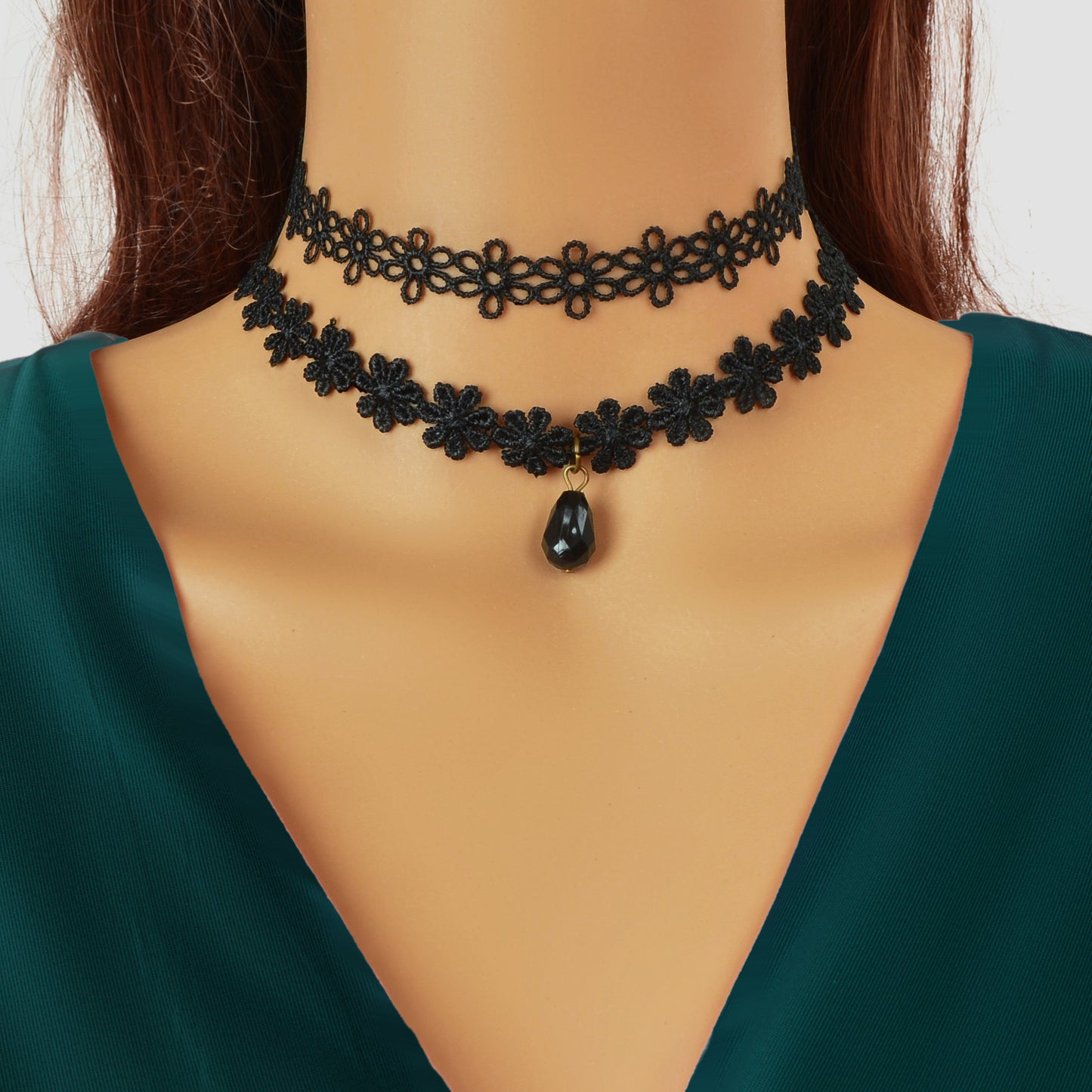 4 pcs/set Gothic Vintage Black Lace Flower Tattoo Choker Stretch Necklace set