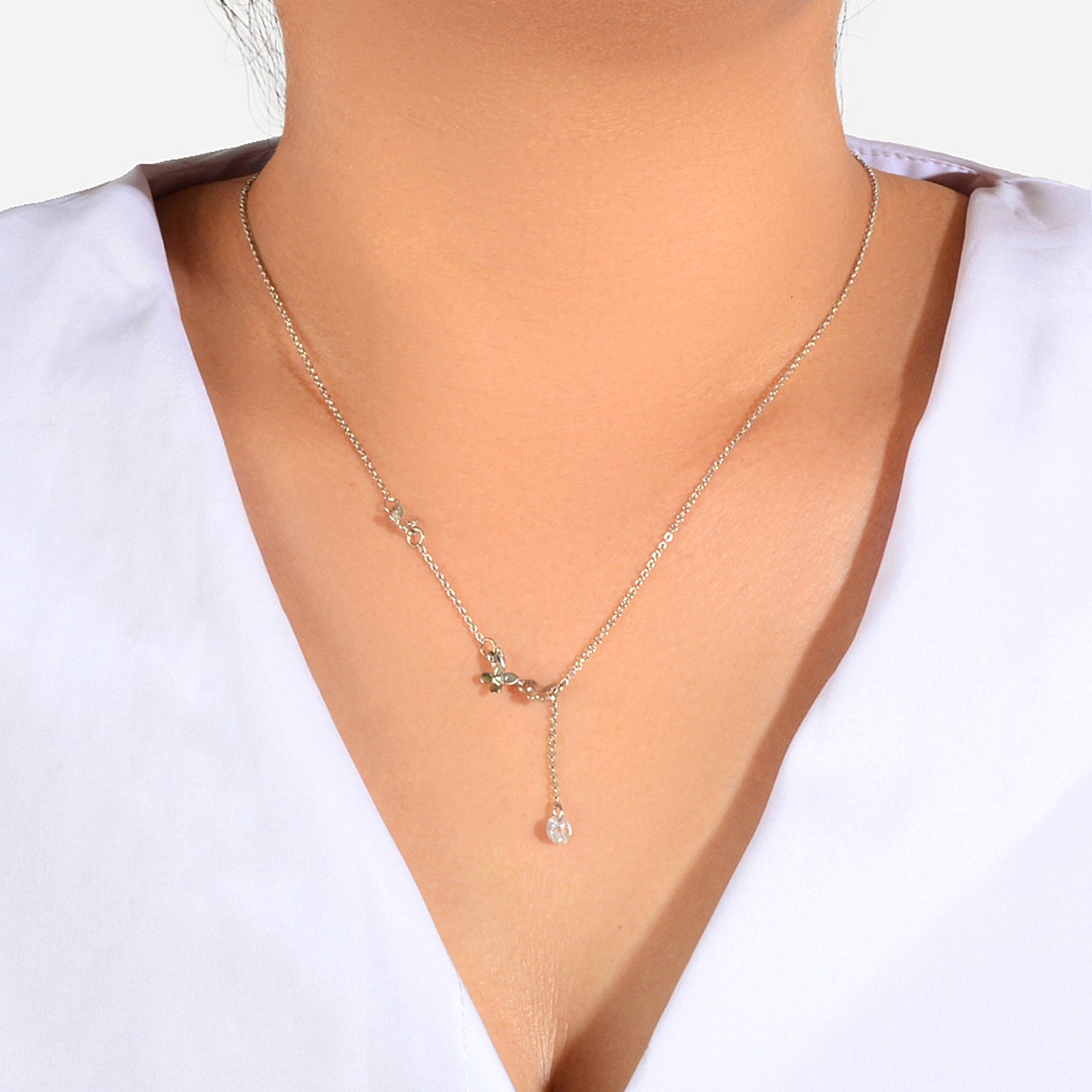 Charming Silver Chain Butterfly Rhinestone Charm Necklace Trendy Ladies Jewelry