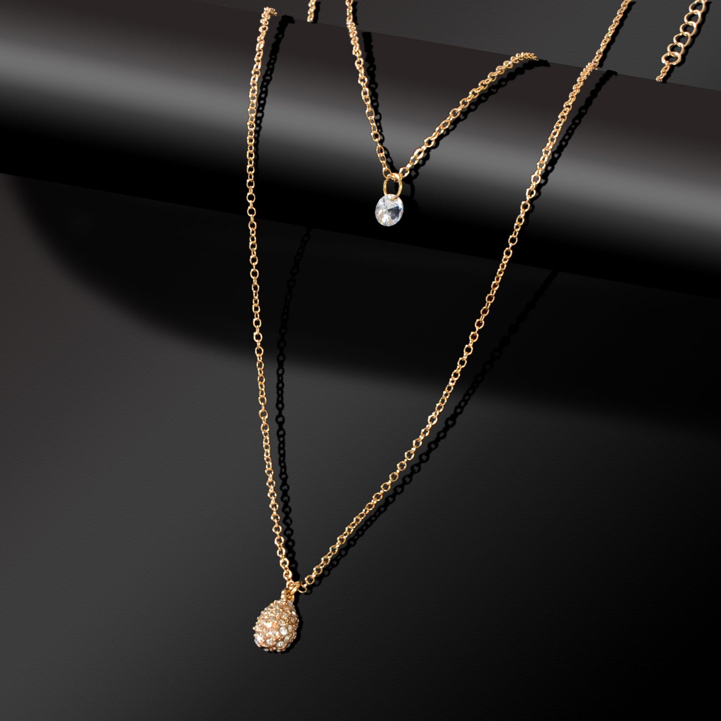 2 pcs Fashion Women Jewellery Rhinestone Decor Gold Chain Water Drop Necklace