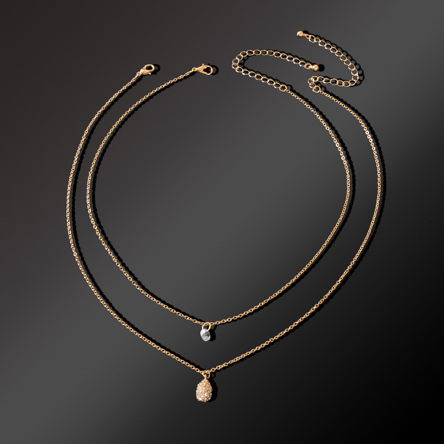 2 pcs Fashion Women Jewellery Rhinestone Decor Gold Chain Water Drop Necklace