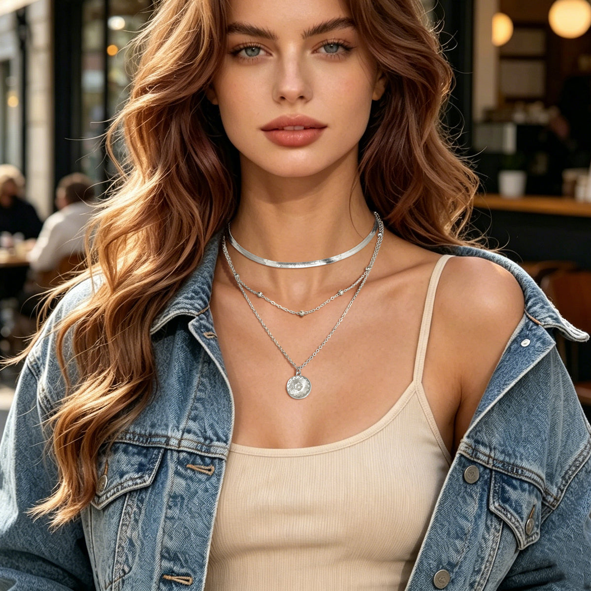 Boho Chic Jewelry Gold Silver Metal Multi-layer Chain Coin Disc Pendant Necklace