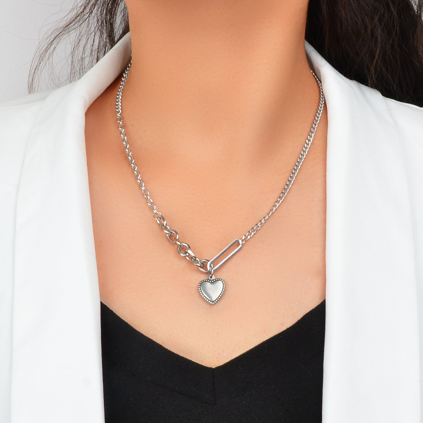 Fashion Party Decoration Multiple Silver Chain Love Heart Charm Trendy Necklace