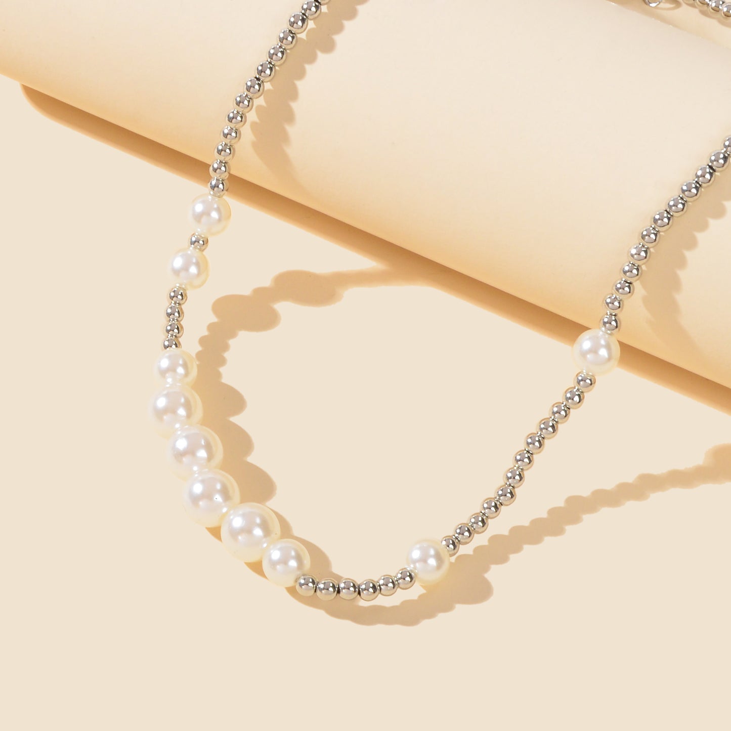 Trendy Jewellery Clavicle Silver Pearl Strand Seed Beads Collar Choker Necklace