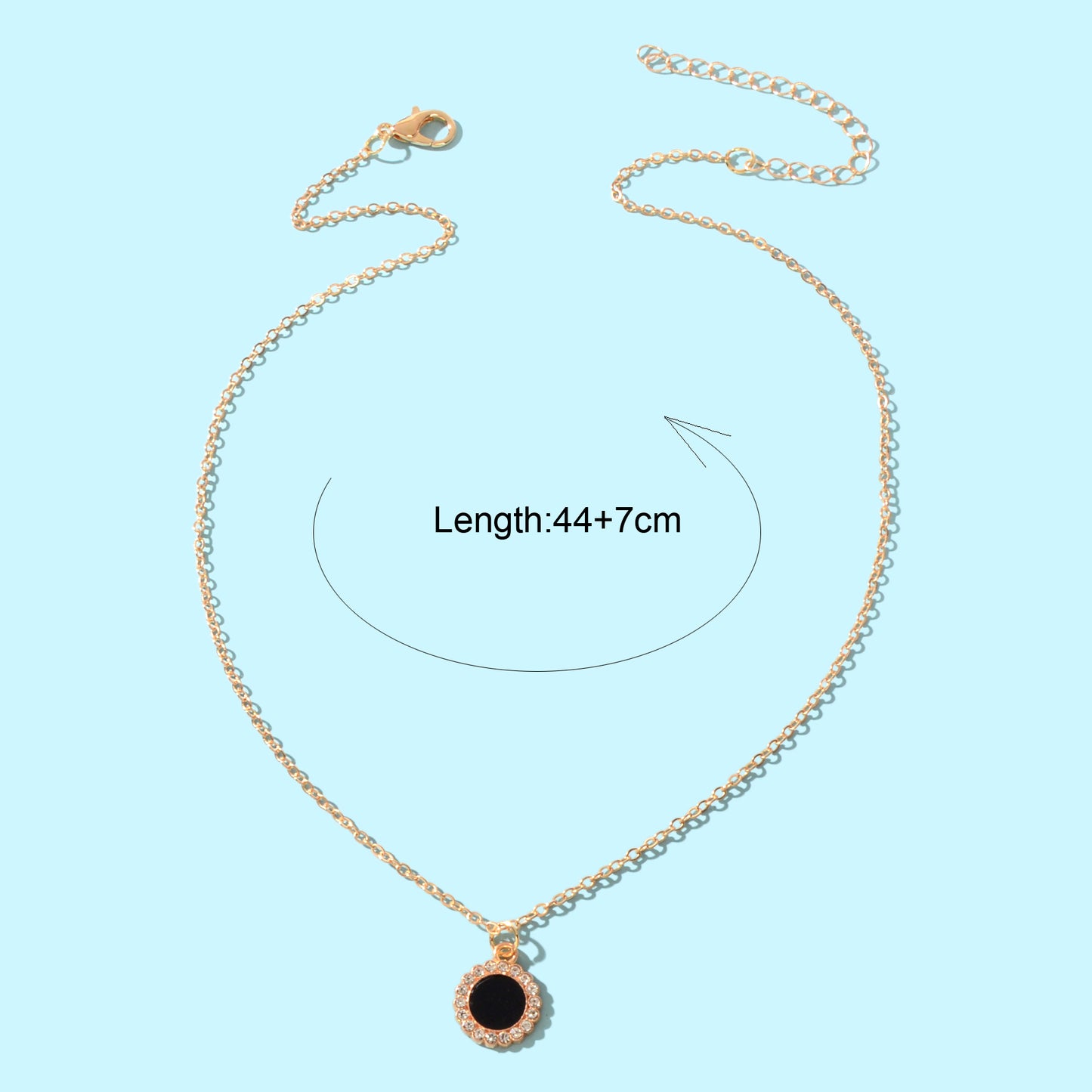 Golden Chain Rhinestone Decor Black Round Pendant Necklace Anniversary Jewelry