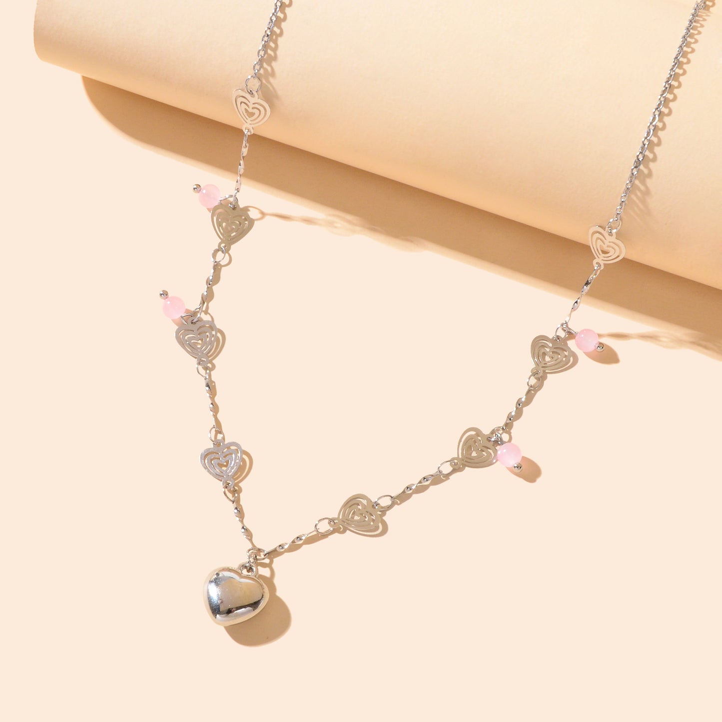 Dainty Party Gift Jewelry Silvery Chain Heart Pendant Necklace for Women Fashion Accessories