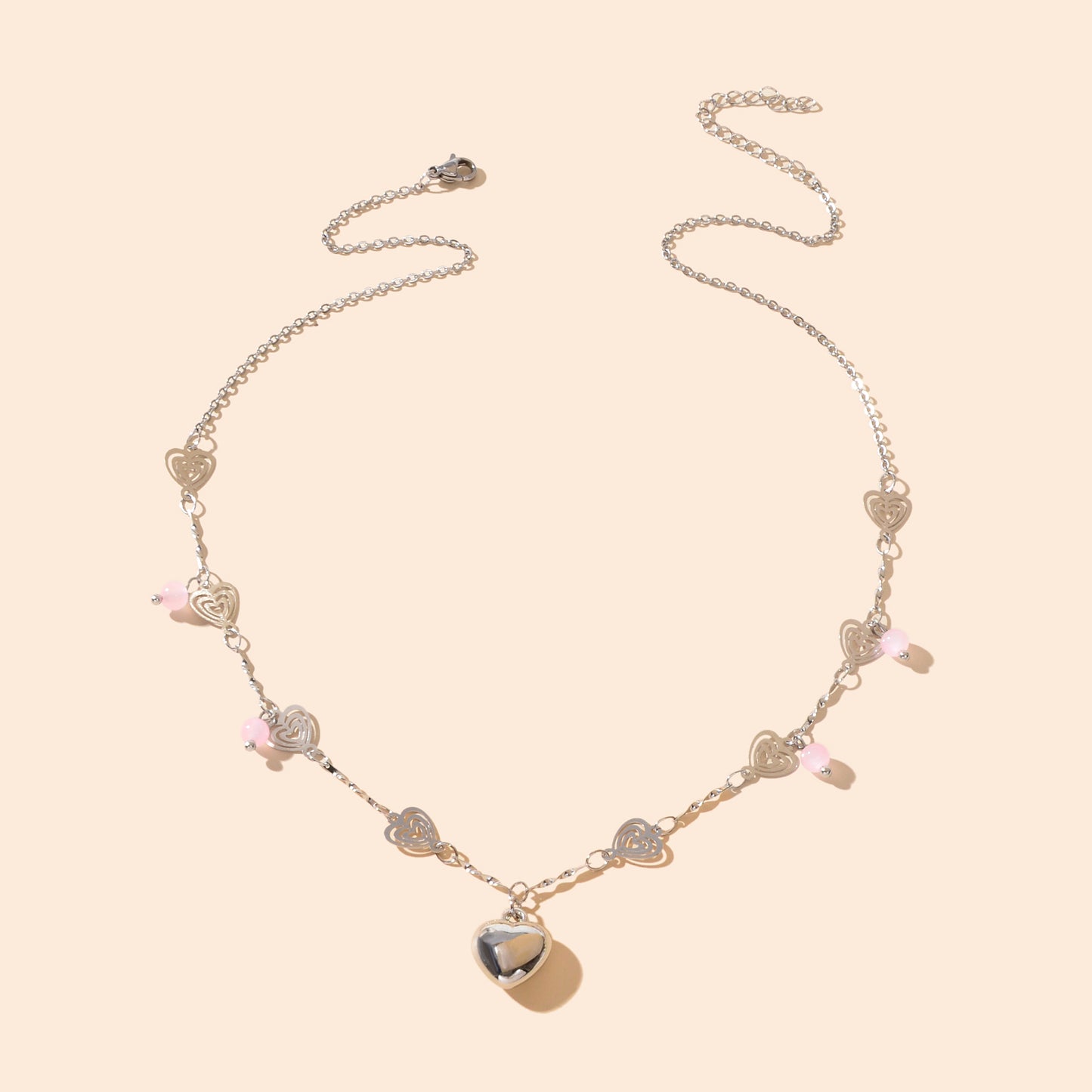 Dainty Party Gift Jewelry Silvery Chain Heart Pendant Necklace for Women Fashion Accessories