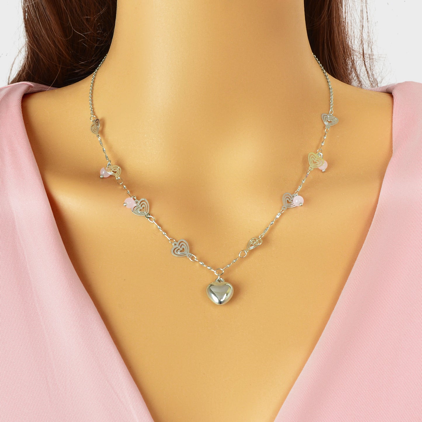 Dainty Party Gift Jewelry Silvery Chain Heart Pendant Necklace for Women Fashion Accessories