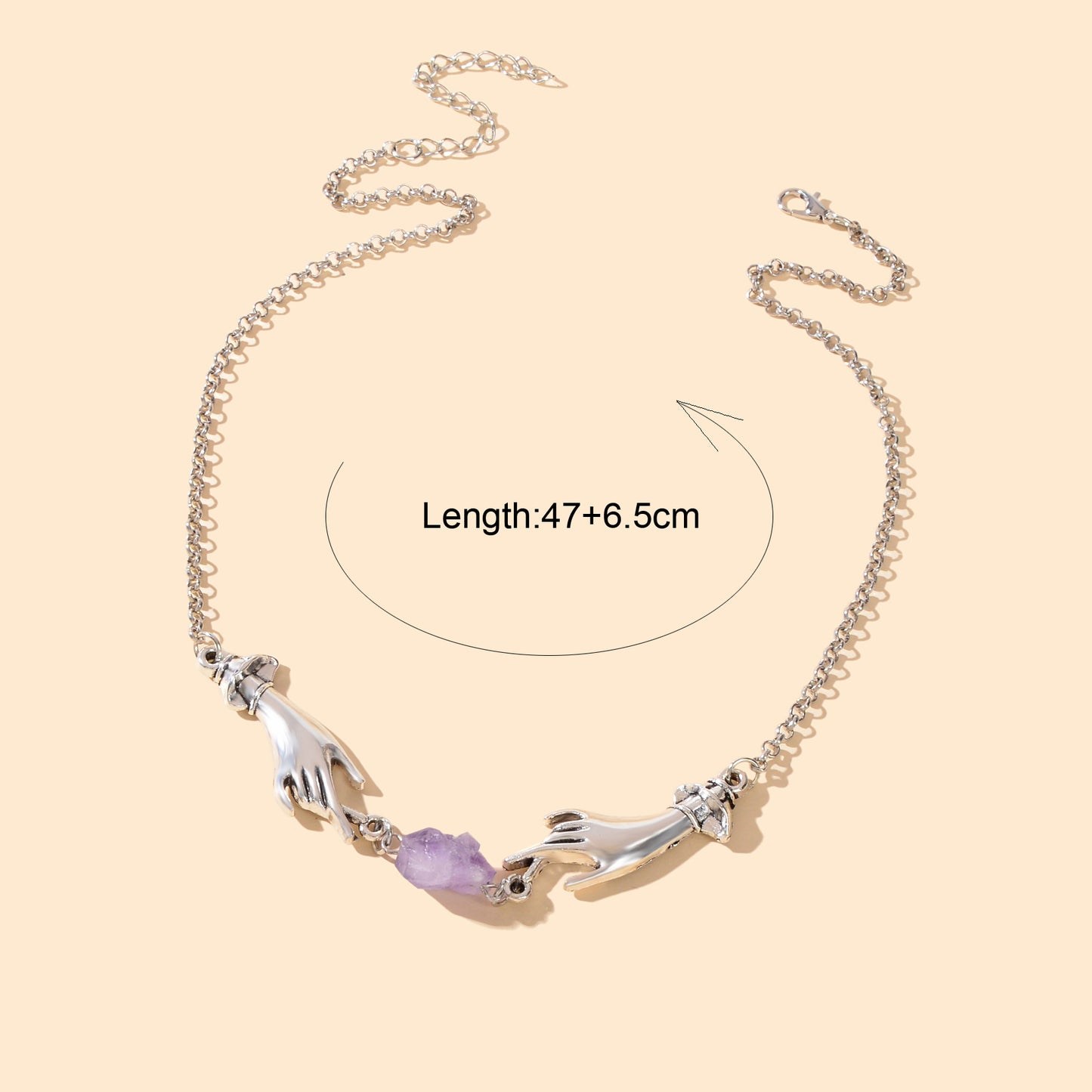 Personality Silvery Chain Witch Hand Purple Stone Pendant Necklace Halloween Costume Party Cosplay Jewelry