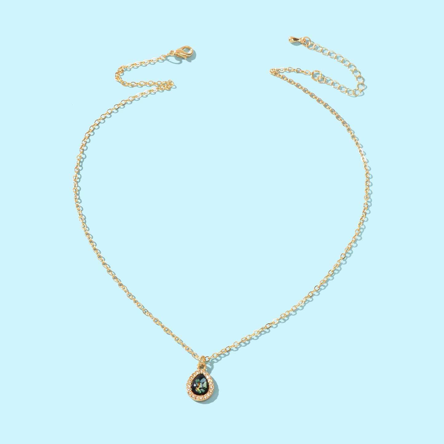 Delicate Golden Chain Rhinestone Decor Water Drop Pendant Necklace Elegant Anniversary Mother's Day Jewelry Gift