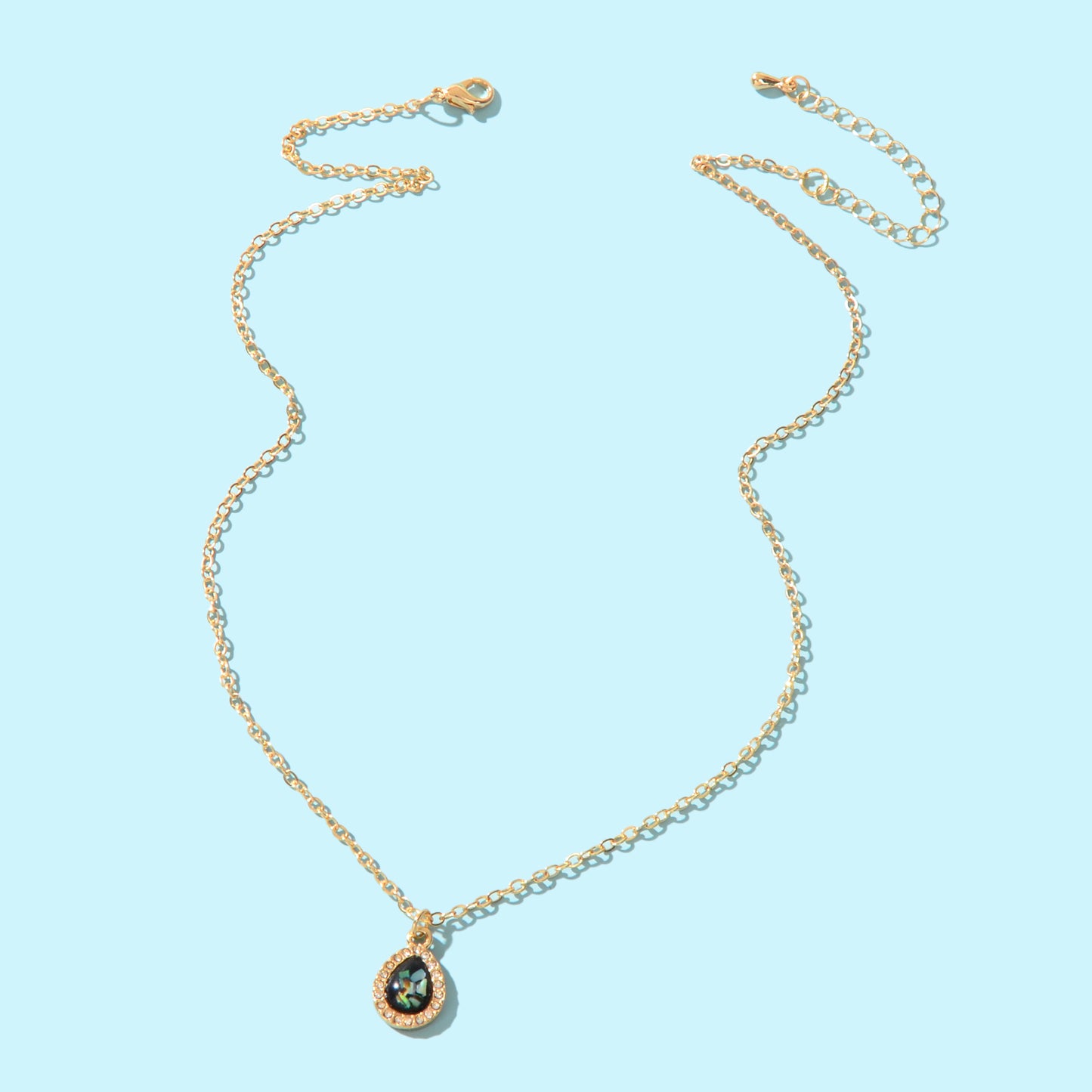 Delicate Golden Chain Rhinestone Decor Water Drop Pendant Necklace Elegant Anniversary Mother's Day Jewelry Gift