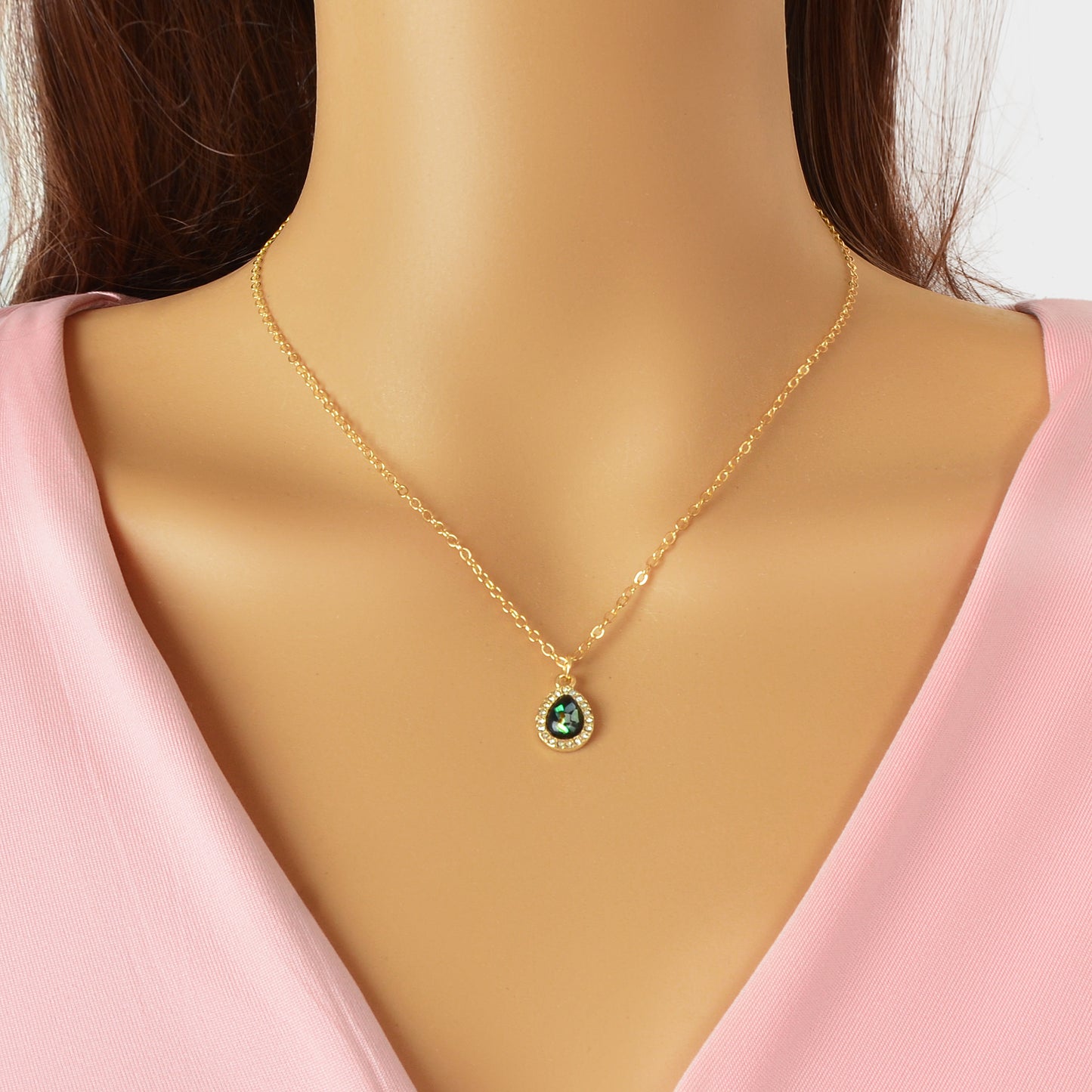 Delicate Golden Chain Rhinestone Decor Water Drop Pendant Necklace Elegant Anniversary Mother's Day Jewelry Gift