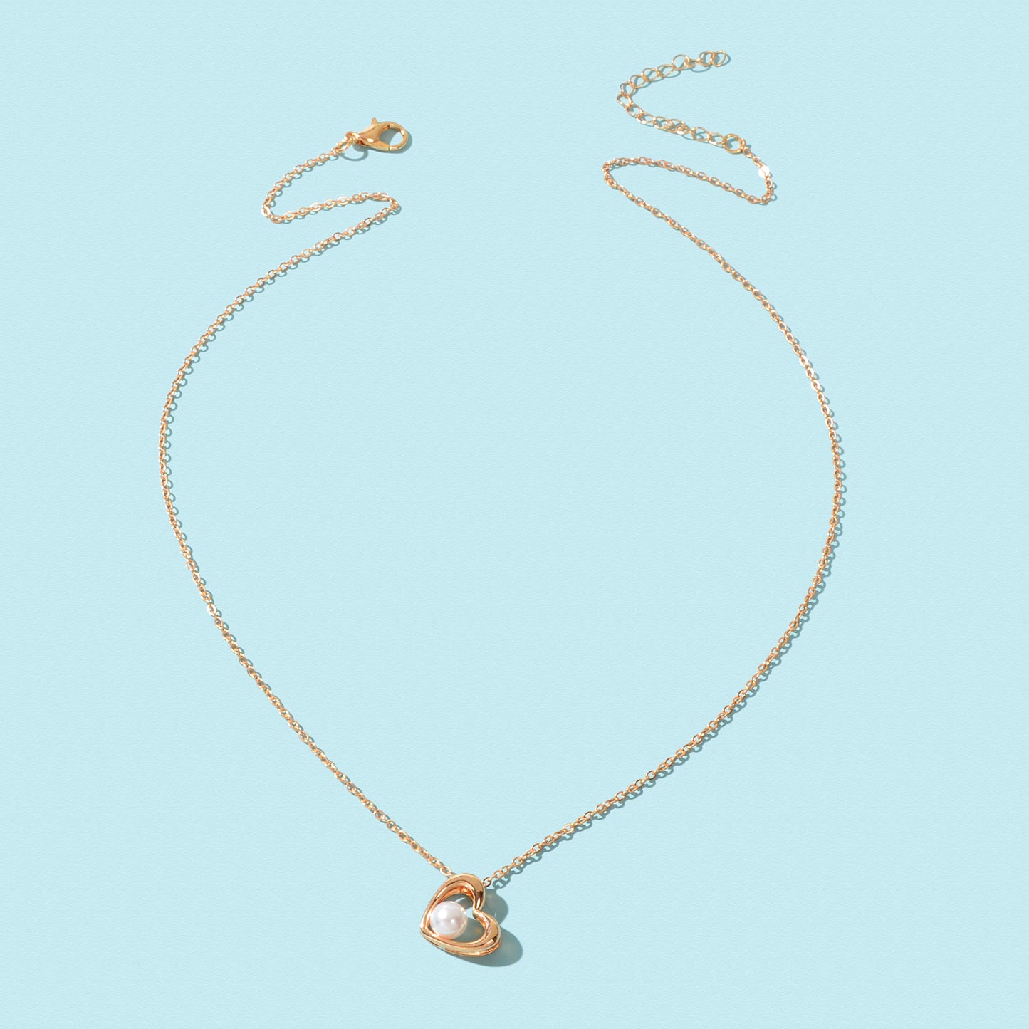 Delicate Golden Chain Imitation Pearl Decor Heart Pendant Necklace Daily Office Jewelry Girlfriend BFF Mom Gift