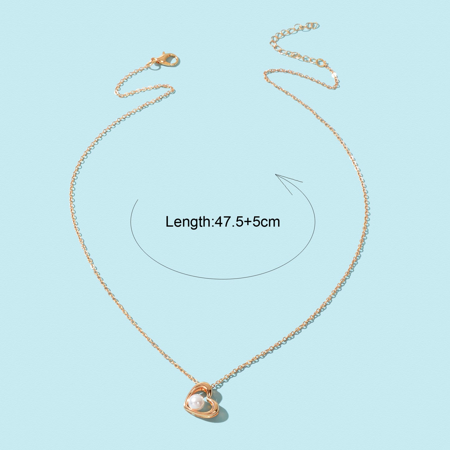 Delicate Golden Chain Imitation Pearl Decor Heart Pendant Necklace Daily Office Jewelry Girlfriend BFF Mom Gift