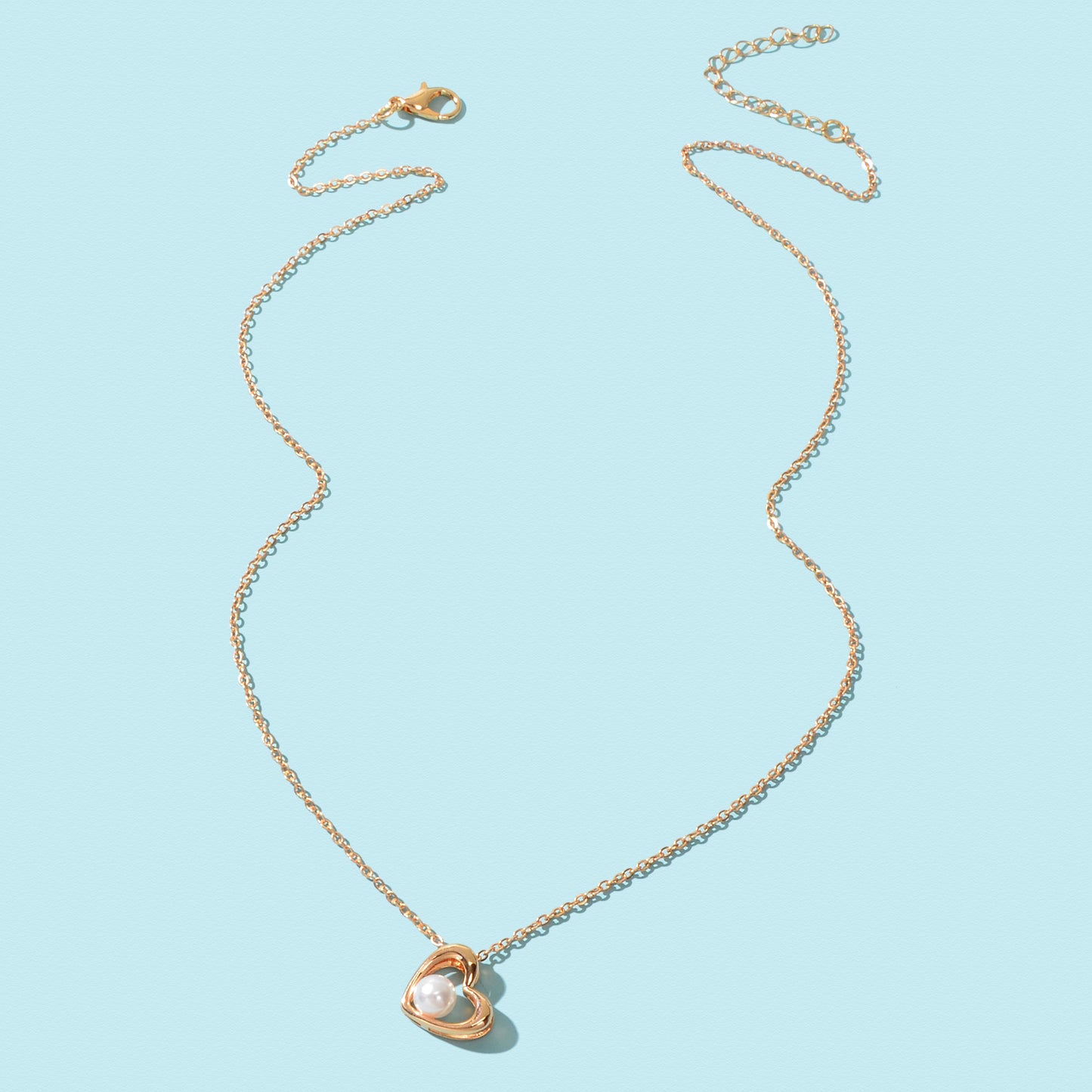 Delicate Golden Chain Imitation Pearl Decor Heart Pendant Necklace Daily Office Jewelry Girlfriend BFF Mom Gift